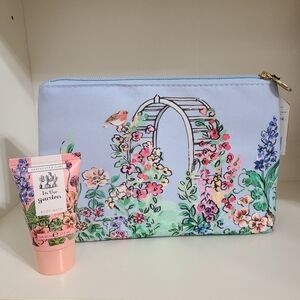 Heathcote & Ivory Blue Botanical Floral Garden Zipper Top Lined Travel Bag Pouch